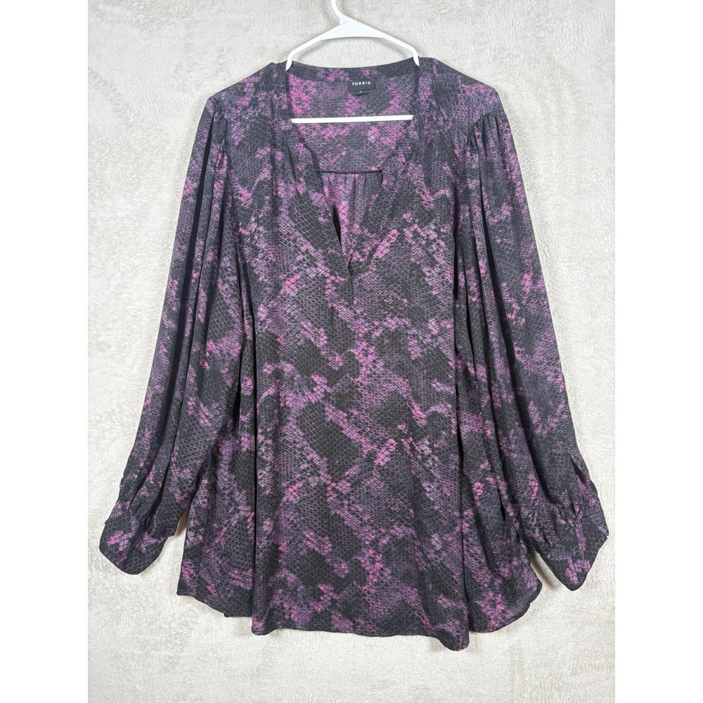 Torrid Harper Georgette Pullover Long Puff Sleeve Blouse Plus Size 3 Snakeskin